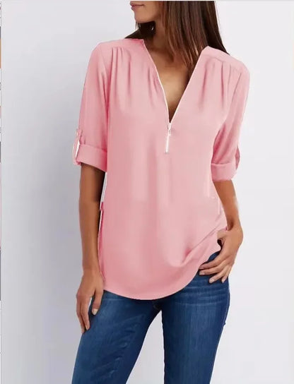 Loose Shirt Deep V Neck Chiffon