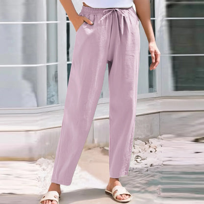 Women Cropped Pants Cotton Linen