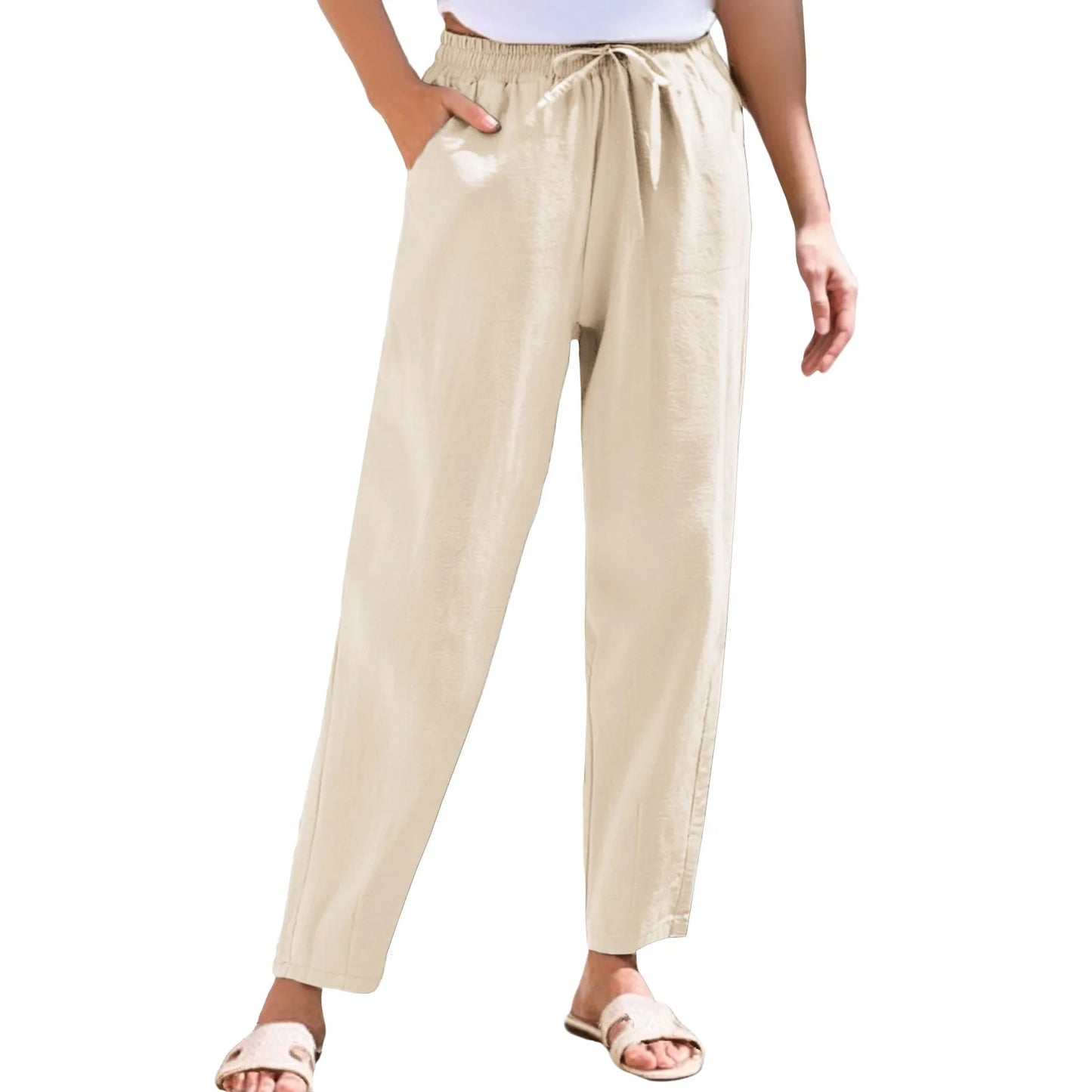 Women Cropped Pants Cotton Linen