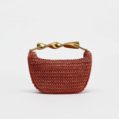 Half-Moon Bucket Woven Straw Handbag
