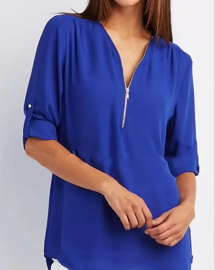 Loose Shirt Deep V Neck Chiffon