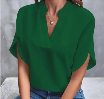 Elegant Women's Short Sleeve Vneck Blouse