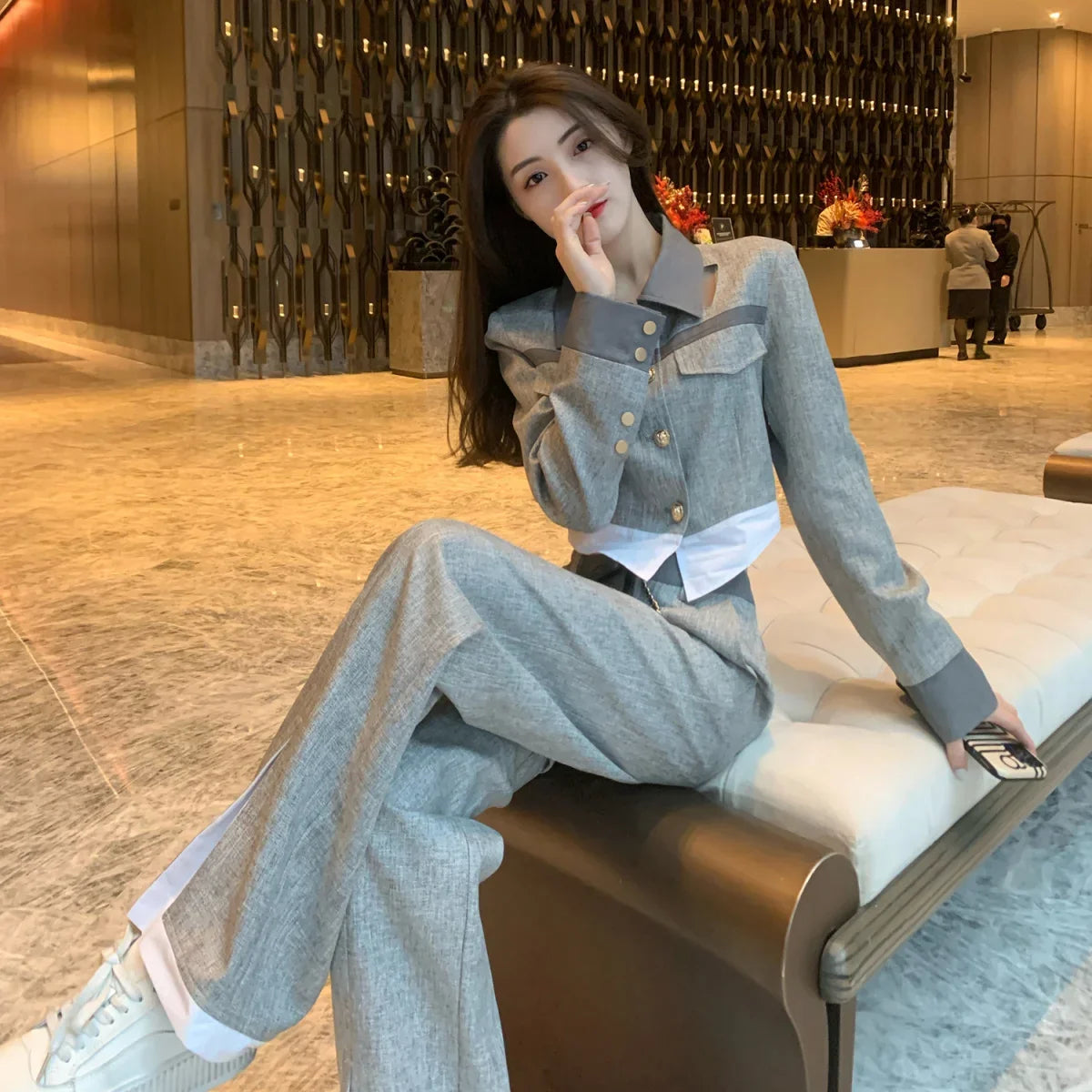 Grey  Top and Pant Sets  2 Pieces Professional