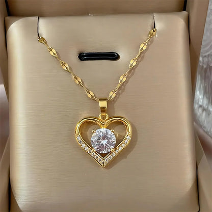 Stainless Steel Zirconia Gold Color Necklace