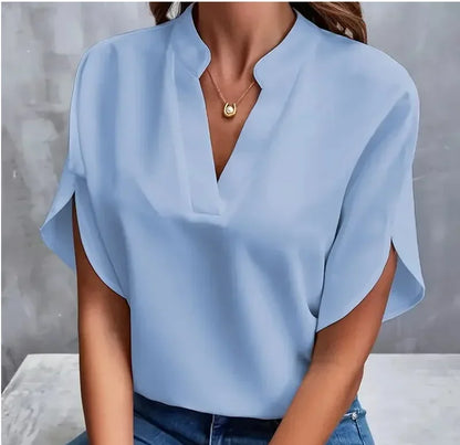 Elegant Women's Short Sleeve Vneck Blouse