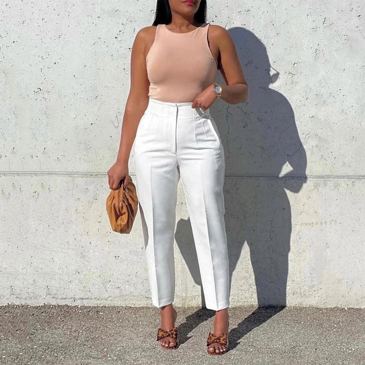 Elegant High Waisted Straight Ankle Length