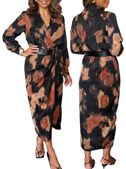 Long Sleeve Tie-Dye Print V-Neck