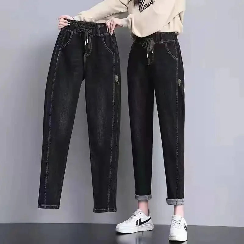 Elastic Waist Elastic Cuffed Denim