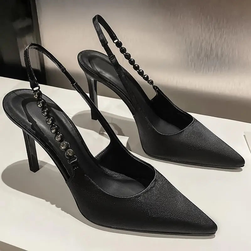 High Heels Slingback Silver Party Dress Shoes