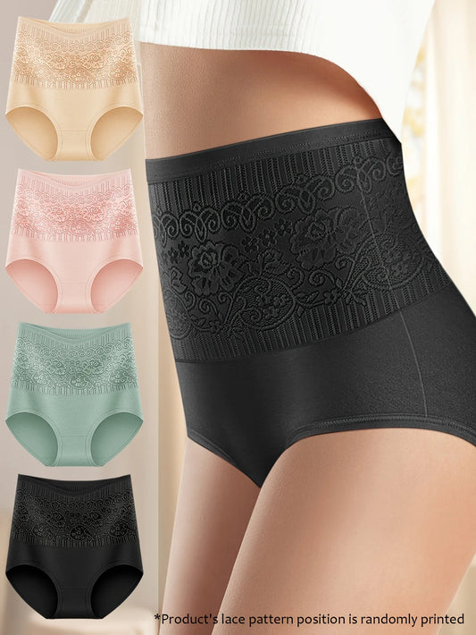 4 pcs jacquard high waist panties Belly Control hip lift