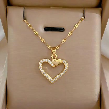 Stainless Steel Zirconia Gold Color Necklace