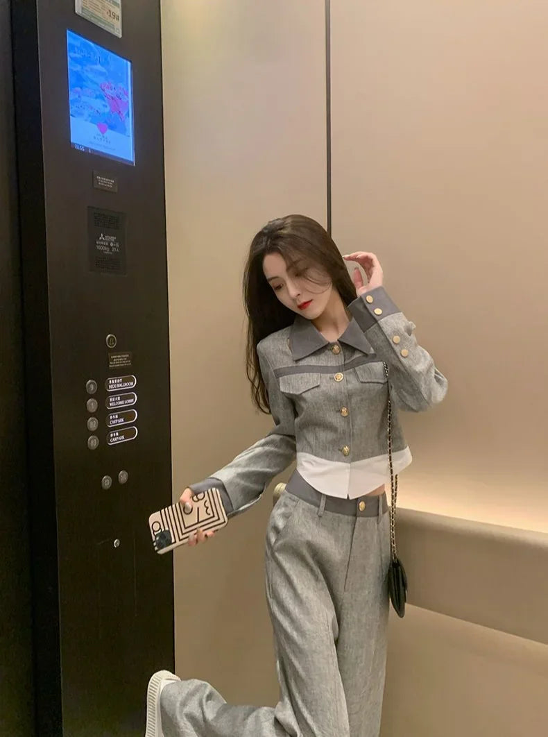 Grey  Top and Pant Sets  2 Pieces Professional