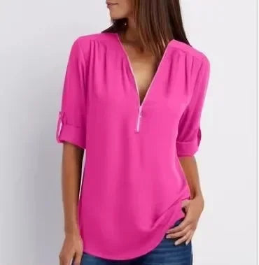 Loose Shirt Deep V Neck Chiffon
