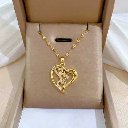 Stainless Steel Zirconia Gold Color Necklace