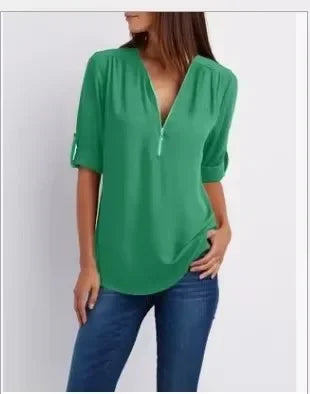 Loose Shirt Deep V Neck Chiffon