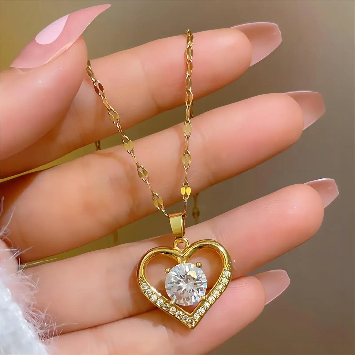 Stainless Steel Zirconia Gold Color Necklace