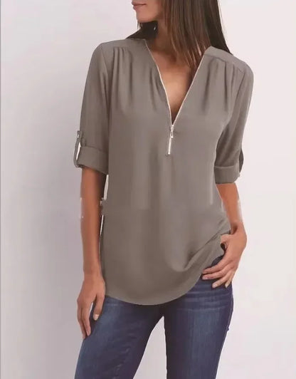 Loose Shirt Deep V Neck Chiffon