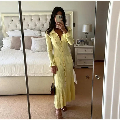 Winter Knitted Dress Long Sleeve Ruffles